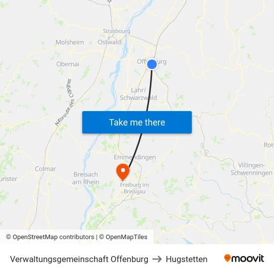 Verwaltungsgemeinschaft Offenburg to Hugstetten map