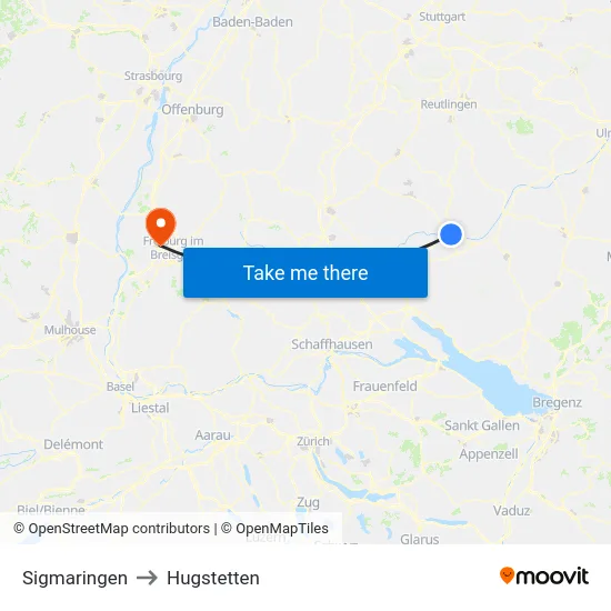 Sigmaringen to Hugstetten map