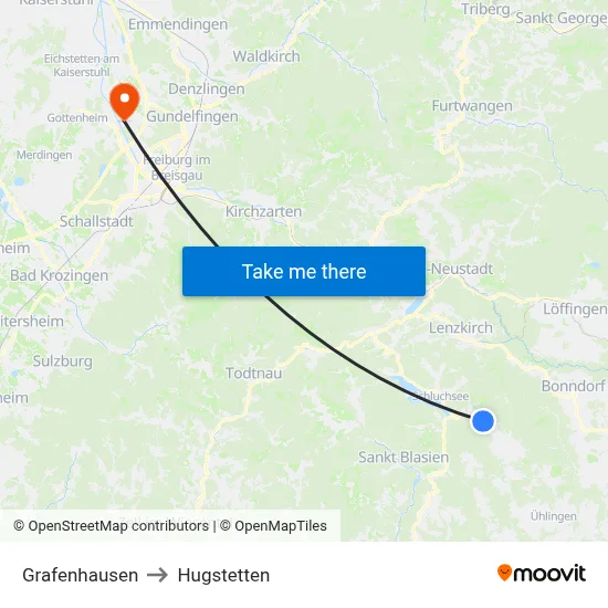 Grafenhausen to Hugstetten map