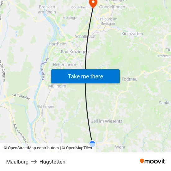 Maulburg to Hugstetten map