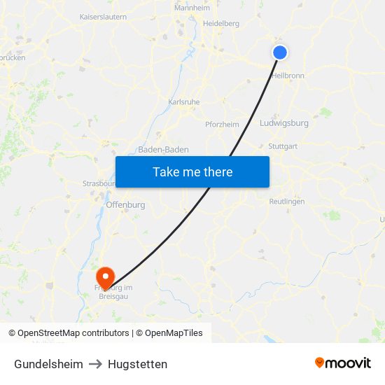 Gundelsheim to Hugstetten map