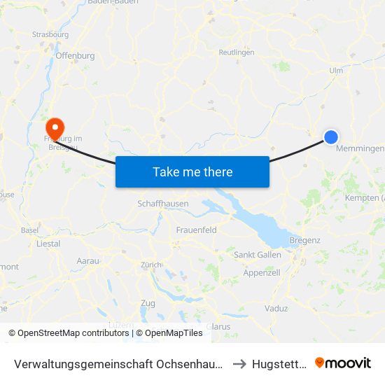 Verwaltungsgemeinschaft Ochsenhausen to Hugstetten map