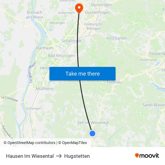 Hausen Im Wiesental to Hugstetten map