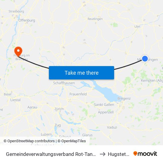 Gemeindeverwaltungsverband Rot-Tannheim to Hugstetten map