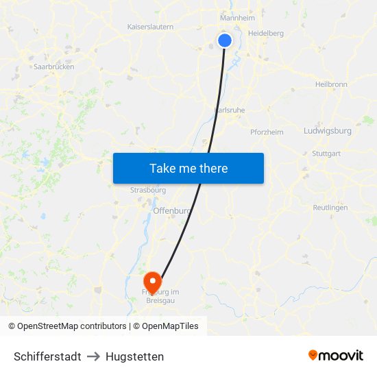 Schifferstadt to Hugstetten map