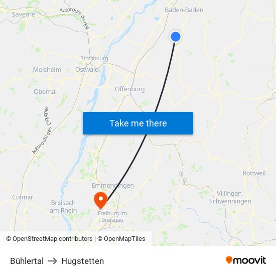 Bühlertal to Hugstetten map