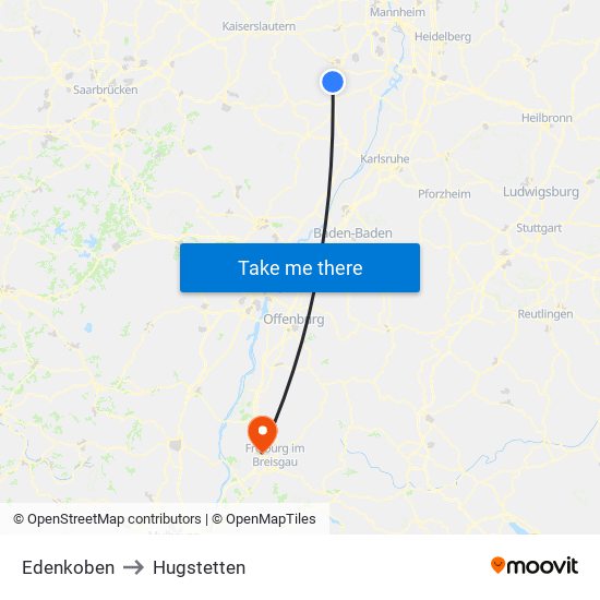 Edenkoben to Hugstetten map