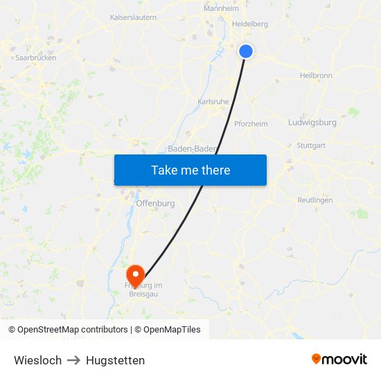 Wiesloch to Hugstetten map