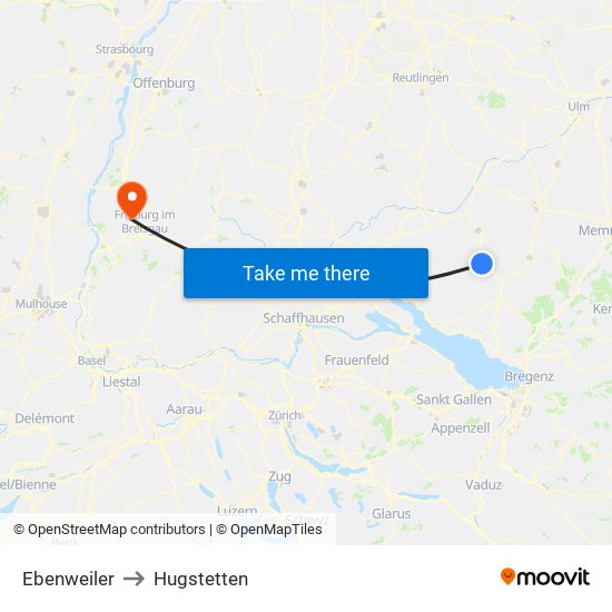 Ebenweiler to Hugstetten map