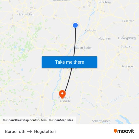 Barbelroth to Hugstetten map