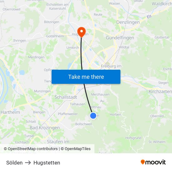 Sölden to Hugstetten map