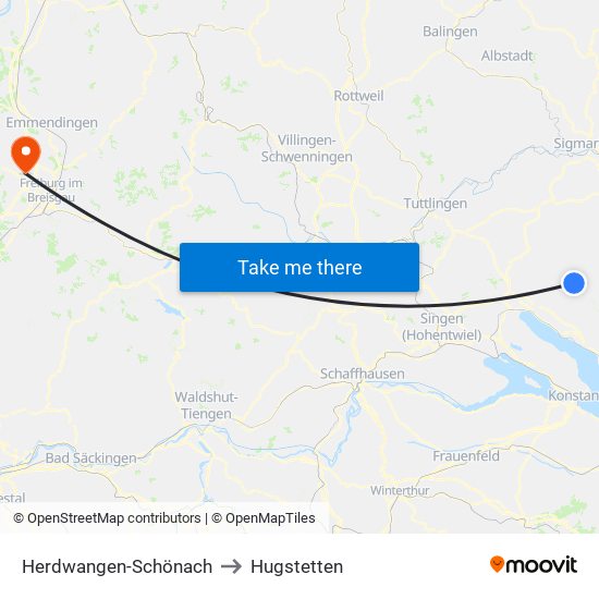 Herdwangen-Schönach to Hugstetten map
