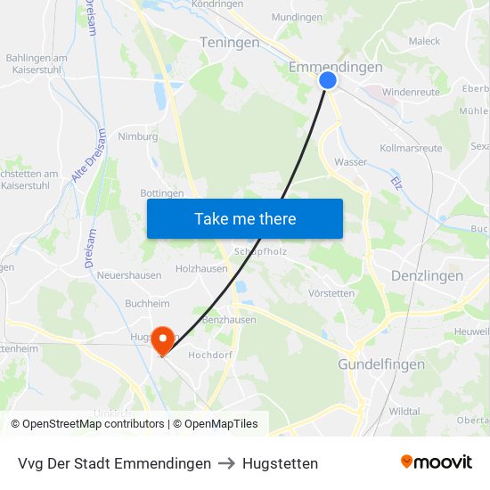 Vvg Der Stadt Emmendingen to Hugstetten map