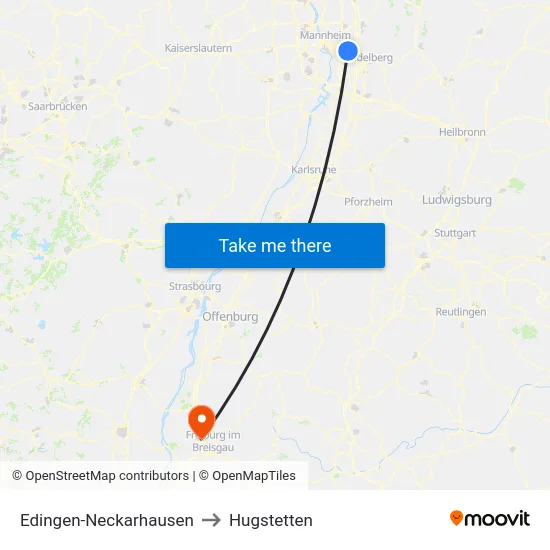 Edingen-Neckarhausen to Hugstetten map