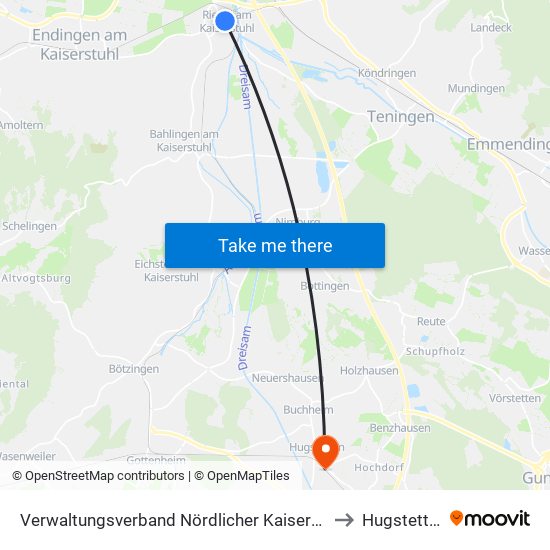 Verwaltungsverband Nördlicher Kaiserstuhl to Hugstetten map