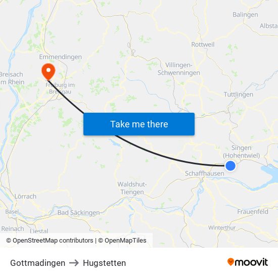 Gottmadingen to Hugstetten map