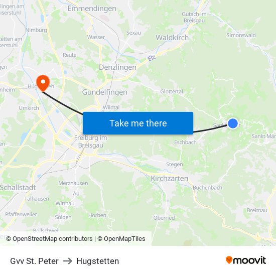 Gvv St. Peter to Hugstetten map