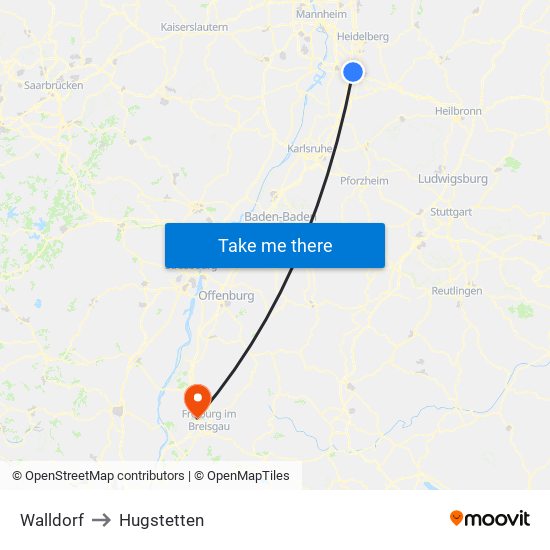 Walldorf to Hugstetten map