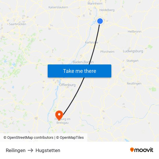 Reilingen to Hugstetten map