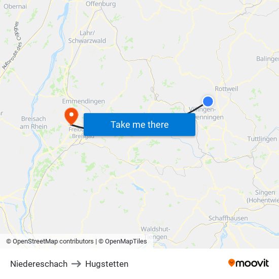 Niedereschach to Hugstetten map