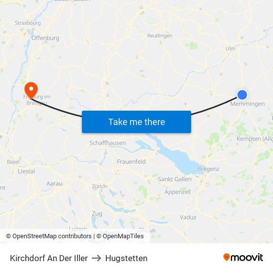 Kirchdorf An Der Iller to Hugstetten map