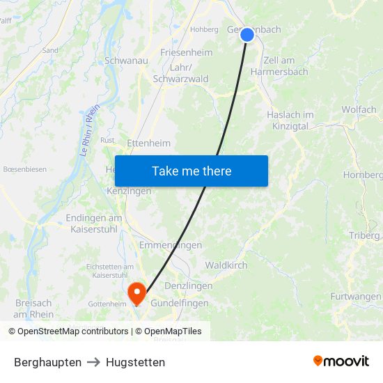 Berghaupten to Hugstetten map