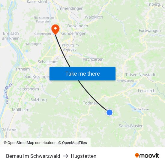 Bernau Im Schwarzwald to Hugstetten map