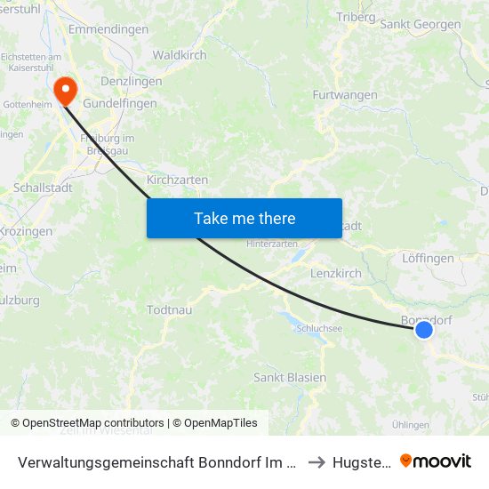 Verwaltungsgemeinschaft Bonndorf Im Schwarzwald to Hugstetten map