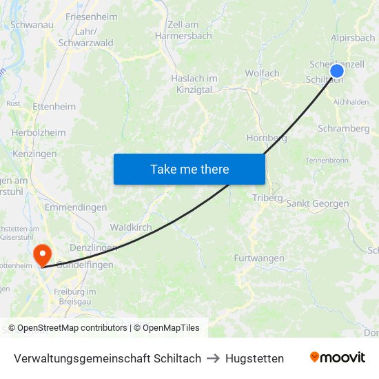 Verwaltungsgemeinschaft Schiltach to Hugstetten map