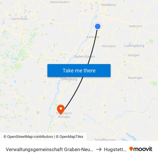 Verwaltungsgemeinschaft Graben-Neudorf to Hugstetten map