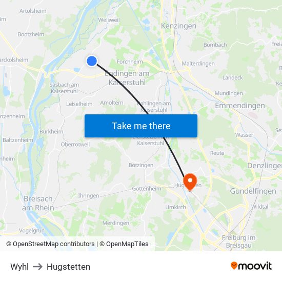 Wyhl to Hugstetten map