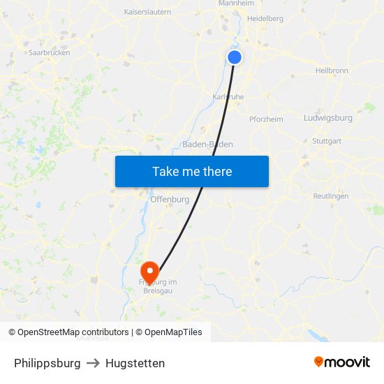Philippsburg to Hugstetten map