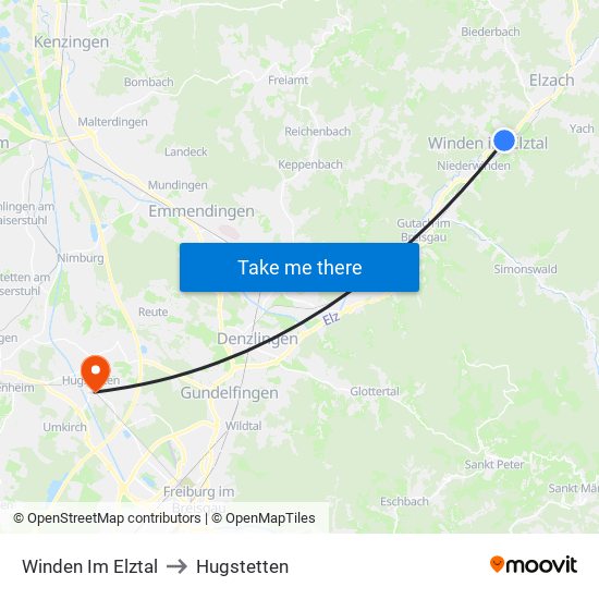 Winden Im Elztal to Hugstetten map