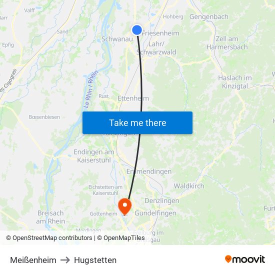 Meißenheim to Hugstetten map