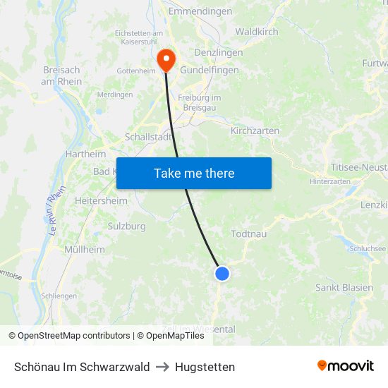 Schönau Im Schwarzwald to Hugstetten map