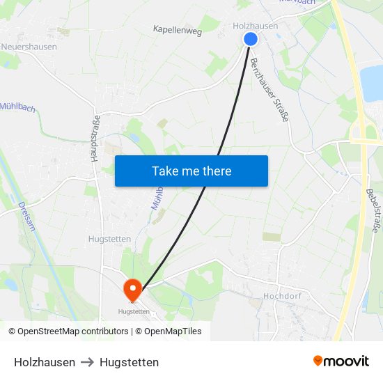 Holzhausen to Hugstetten map