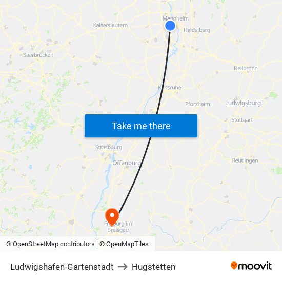 Ludwigshafen-Gartenstadt to Hugstetten map