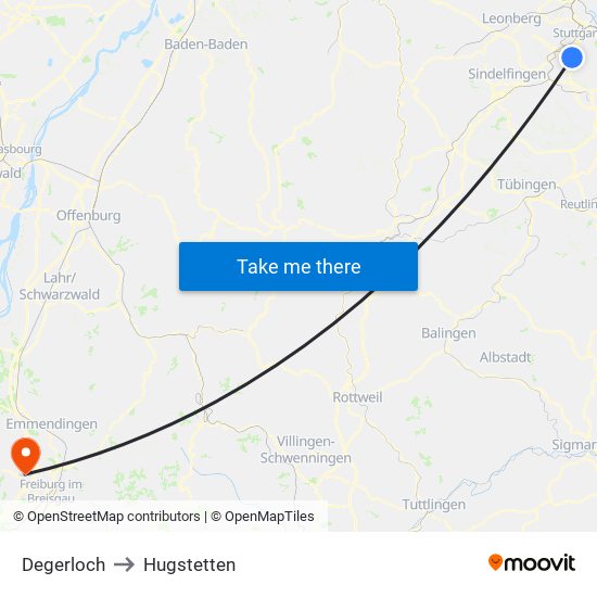 Degerloch to Hugstetten map