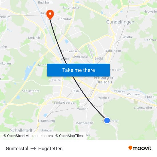 Günterstal to Hugstetten map