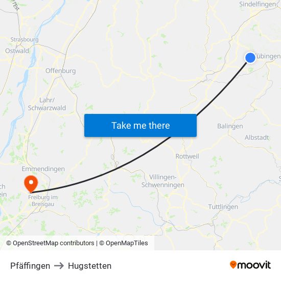 Pfäffingen to Hugstetten map