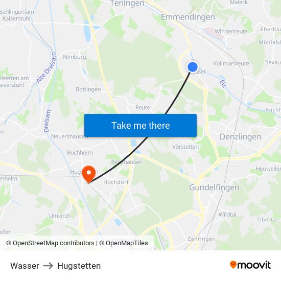 Wasser to Hugstetten map