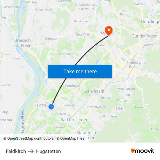 Feldkirch to Hugstetten map