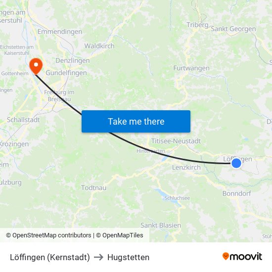 Löffingen (Kernstadt) to Hugstetten map