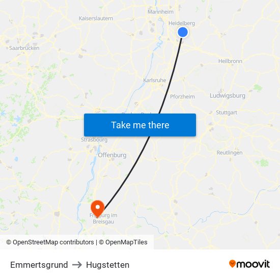 Emmertsgrund to Hugstetten map