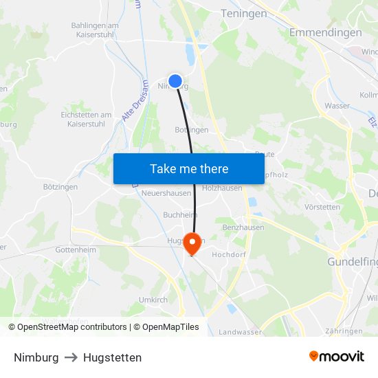 Nimburg to Hugstetten map