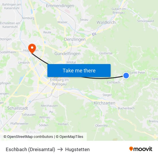 Eschbach (Dreisamtal) to Hugstetten map