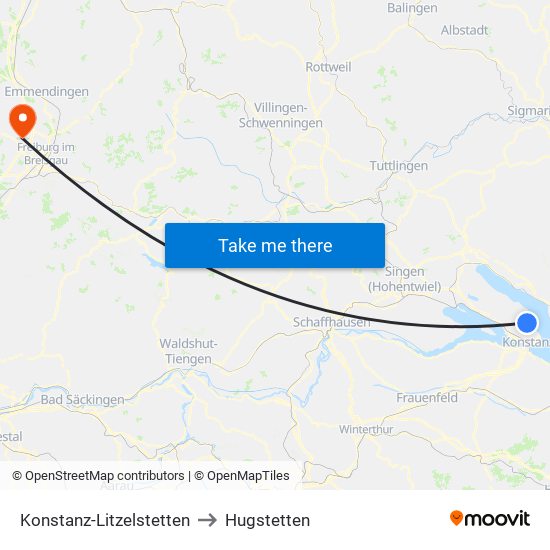 Konstanz-Litzelstetten to Hugstetten map