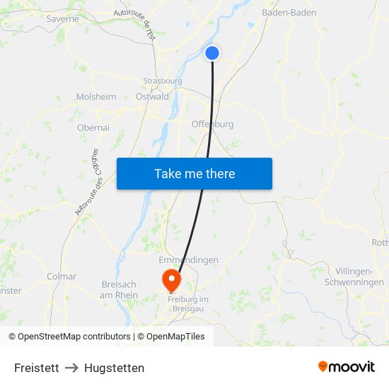 Freistett to Hugstetten map