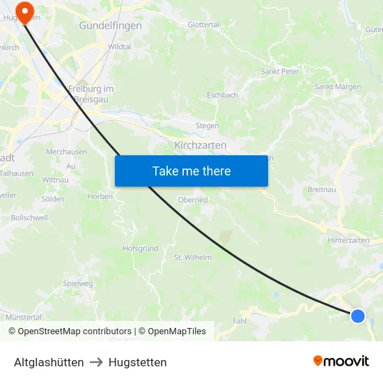Altglashütten to Hugstetten map