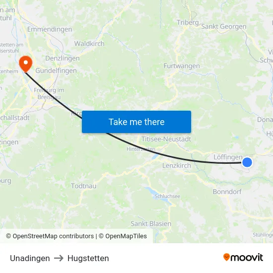 Unadingen to Hugstetten map